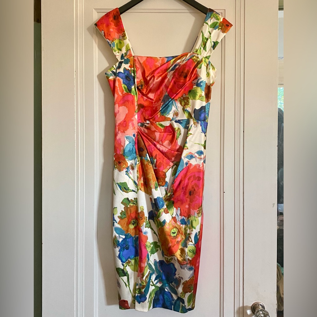 David Meister Multicolor Floral Print Silk Cocktail Dress Sz 2 *Nwot*
